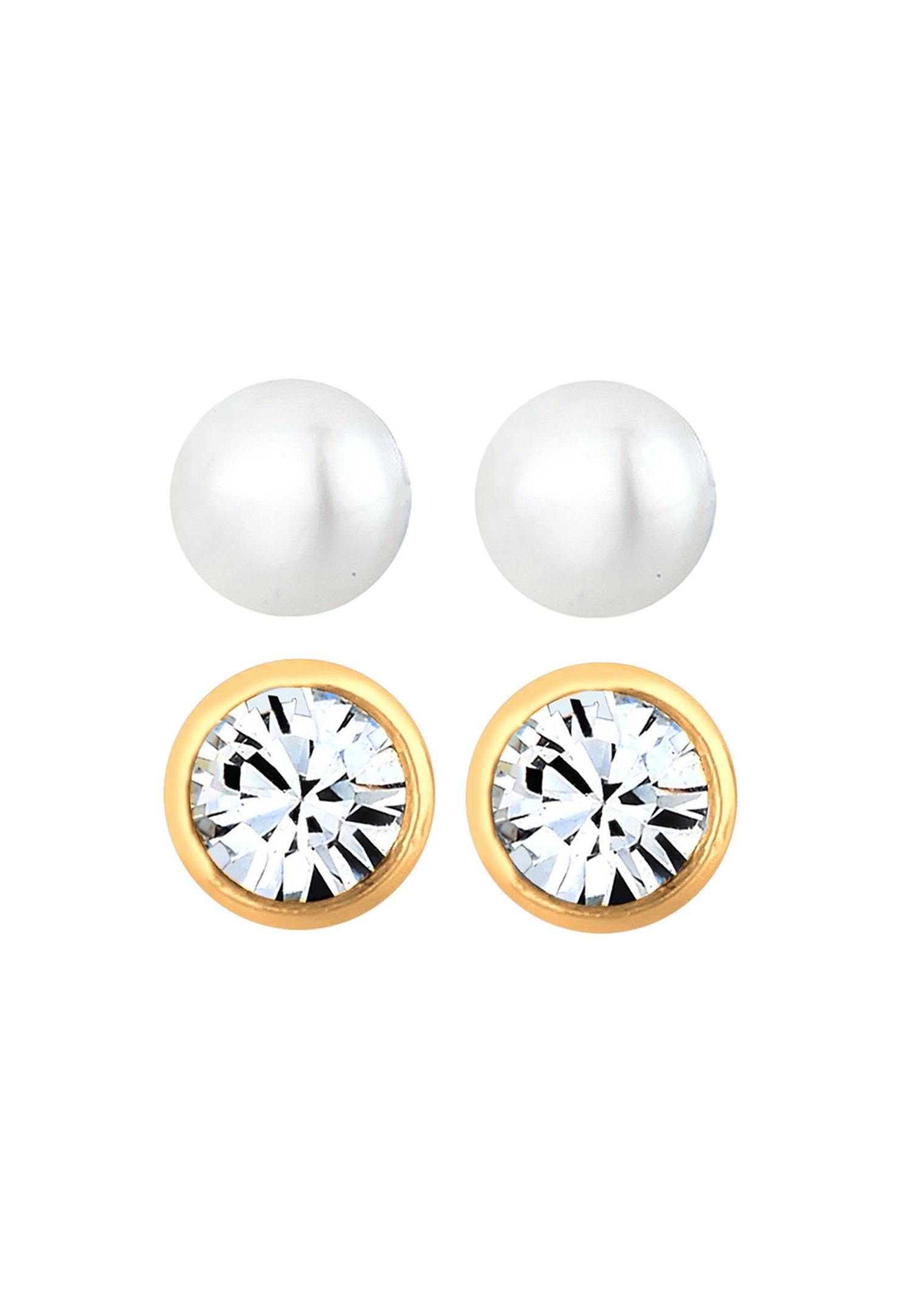 Elli Femmes Clous d'oreilles Set Basique avec Perle de Culture d'Eau Douce et Cristal en Argent Sterling 925