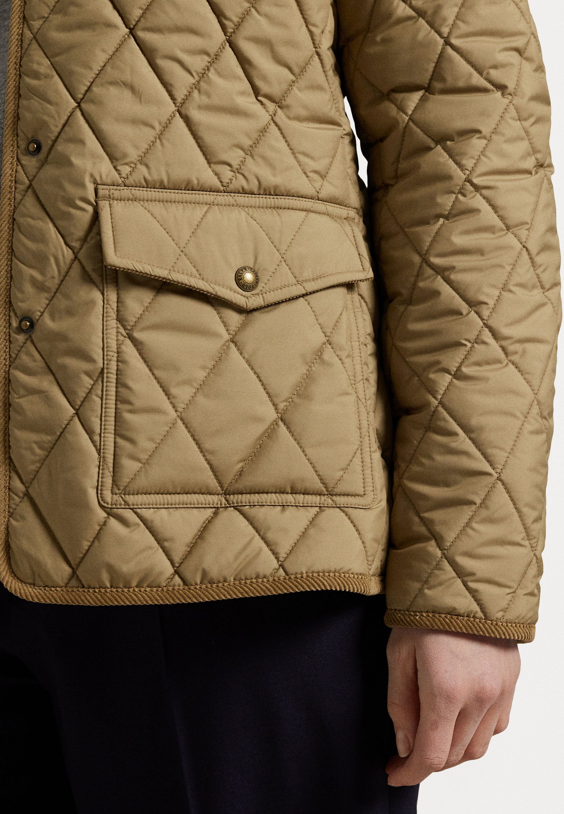 Giacca leggera Polo Ralph Lauren con finiture in velluto a coste e lavorazione trapuntata - colore kaki deserto