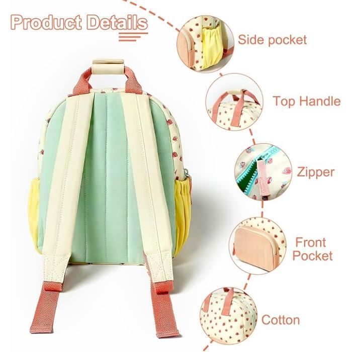 Mochila - MARCA - Modelo - Estampado de fresas rosas - 28 x 23 x 9 cm - Acolchada para niños
