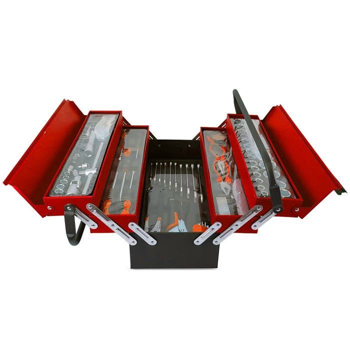 Caisse à outil Kraft Müller KM-85PCS ROUGE NOIR en métal ultra résistante 85 outils Chrome Vanadium, Tournevis, Pince