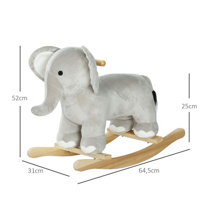 Caballito balancín infantil, juguete balancín de peluche con forma de elefante, con efectos de sonido, con asas, color gris.