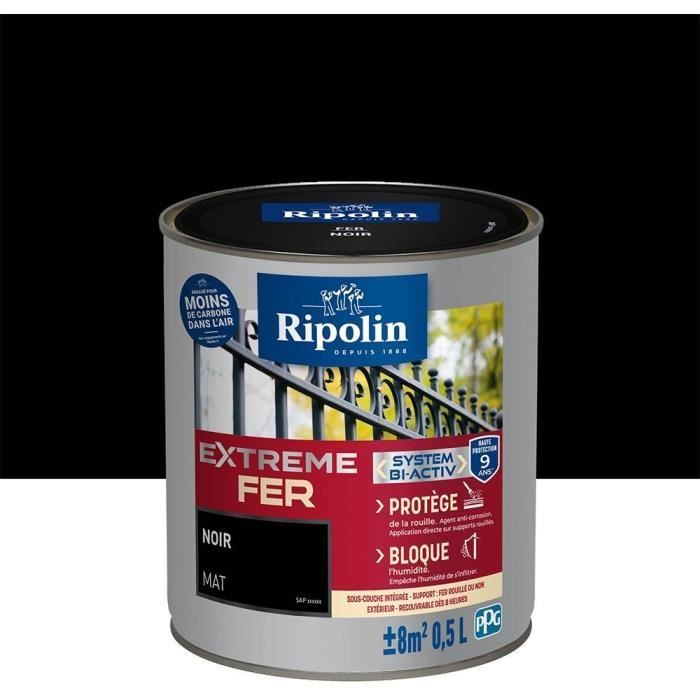 RIPOLIN Peinture pour Fer Extérieur - Noir Mat, 0,5L