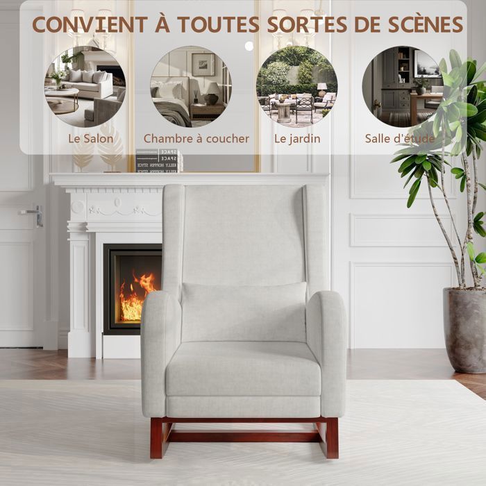 Chaise à Bascule - SOMUBI - Rocking Chair - Tissu Gris - Repose-jambes Télescopique - Poches de Rangement