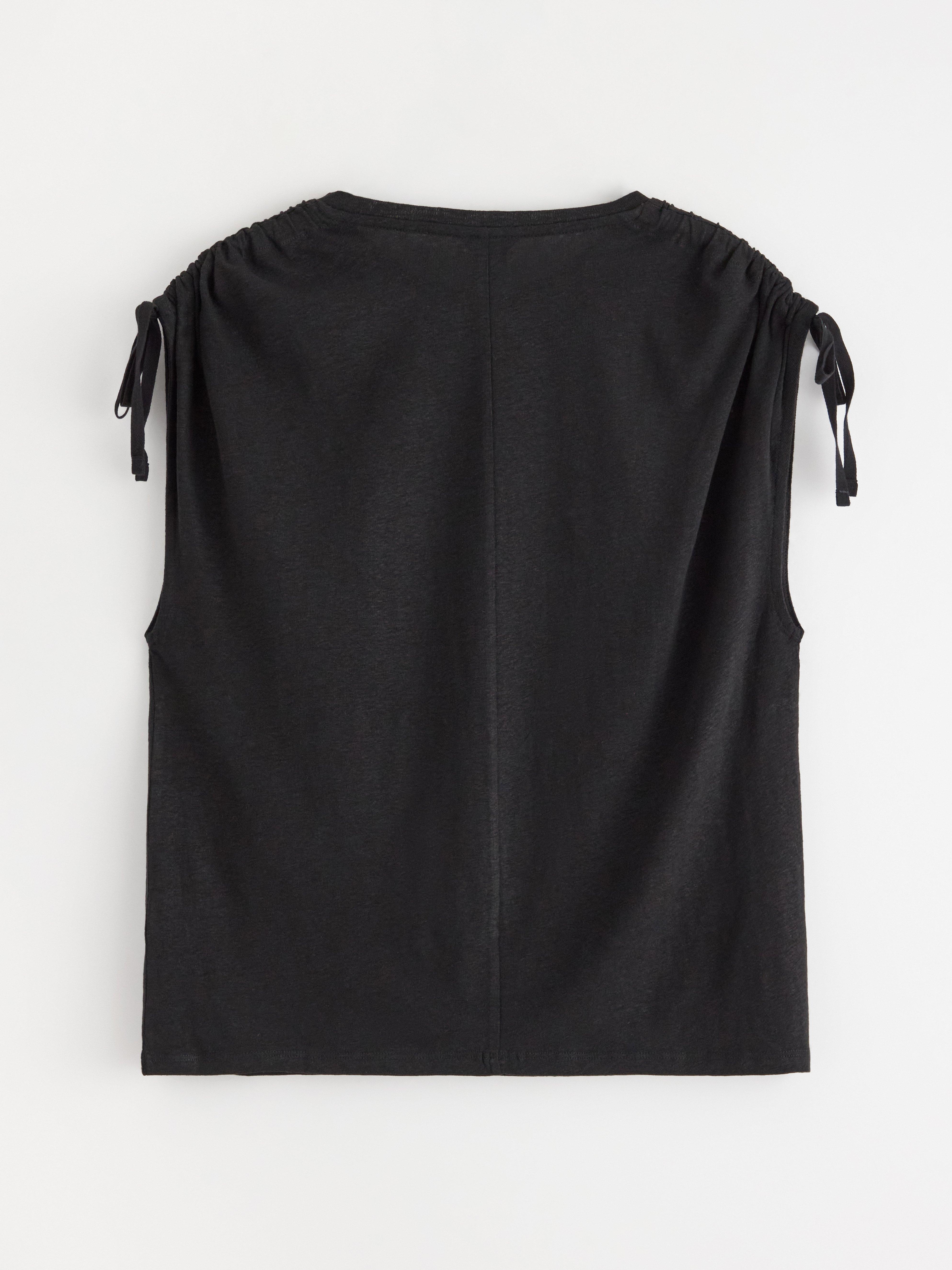 Top de mezcla de lino negro