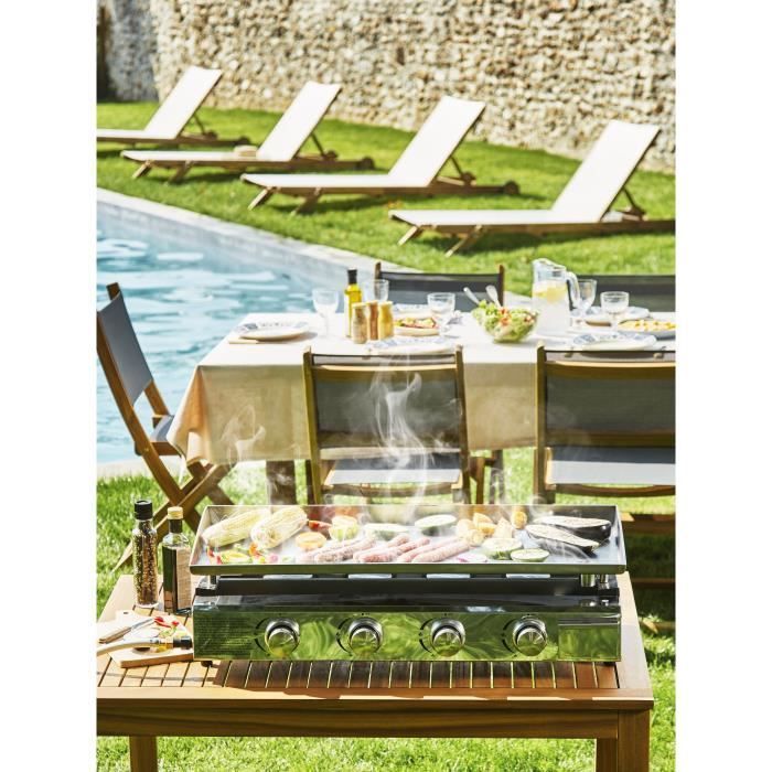 COOKING BOX Plancha à gaz BRASILIA - 4 feux - 10kW - 84x41x24,5 cm - Tout inox - Surface cuisson: 84x34 cm