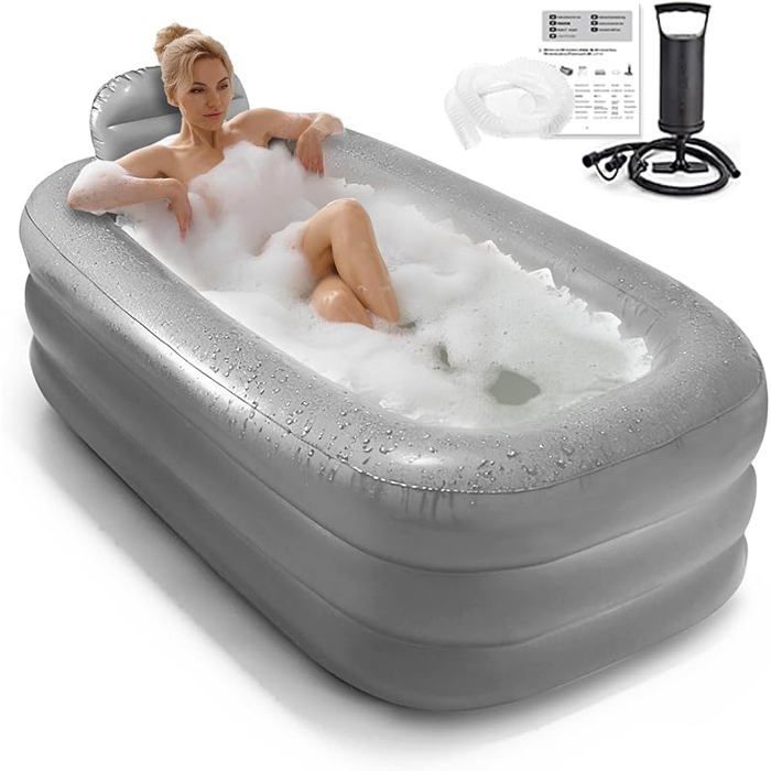 Light Grey Portable Inflatable Spa Bathtub for Adults, Ideal for Home Relaxation, Shower and Indoor Use