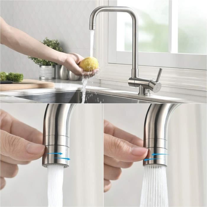 CECIPA Foldable Kitchen Mixer Tap with 2 Selectable Spray Patterns, Under-Window Kitchen Faucet, Swivel Spout