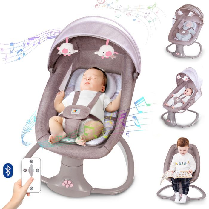 3-in-1 elektrische babyschommel met afstandsbediening - wipstoel/wieg met 5 schommelsnelheden - Bluetooth-muziek - Roze