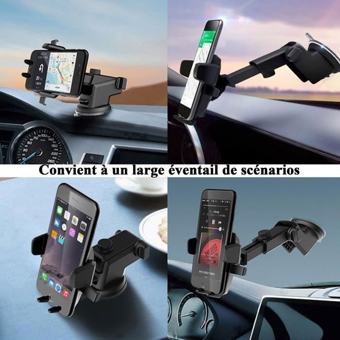 Support Téléphone Voiture, Ventouse, 360° Rotation, pour Voitureadapté Tableau Bord, Pare-Brise, Pour Iphone Samsung Smartphones