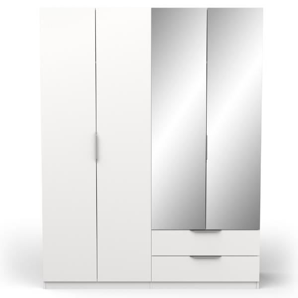 Armoire Spectre 157x51,4x203cm en panneaux de particules mélaminés blanc mat avec poignées en aluminium. Avec deux portes en