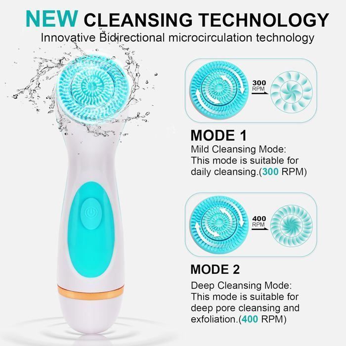 Cepillo facial eléctrico impermeable 3 en 1 YYV con 3 cabezales para limpieza y exfoliación.