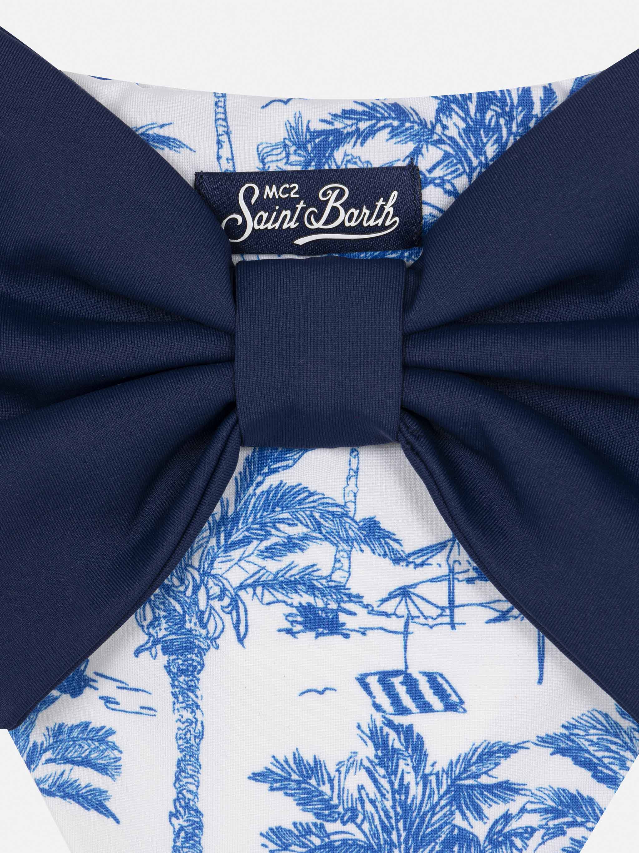 Slip da mare Madame com fiocco e stampa Toile de Jouy