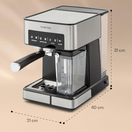 Machine expresso - Klarstein - 1350W - Cafetière - 20 Bar - 1,8L - Panneau de contrôle tactile - Gris
