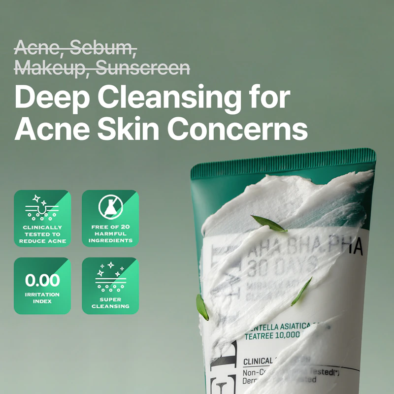 Espuma de limpeza profunda Some By Mi AHA∙BHA∙PHA 30 Days Miracle Acne Clear para pele com problemas.