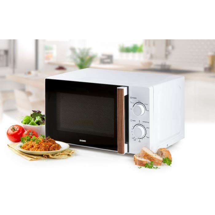 Horno microondas DOMO DO2720 - 20 L - 700 W - Temporizador de 35 minutos - Función de descongelación - 44 x 35,8 x 25,8 cm (ancho x profundidad x alto) - Blanco con acabado de madera