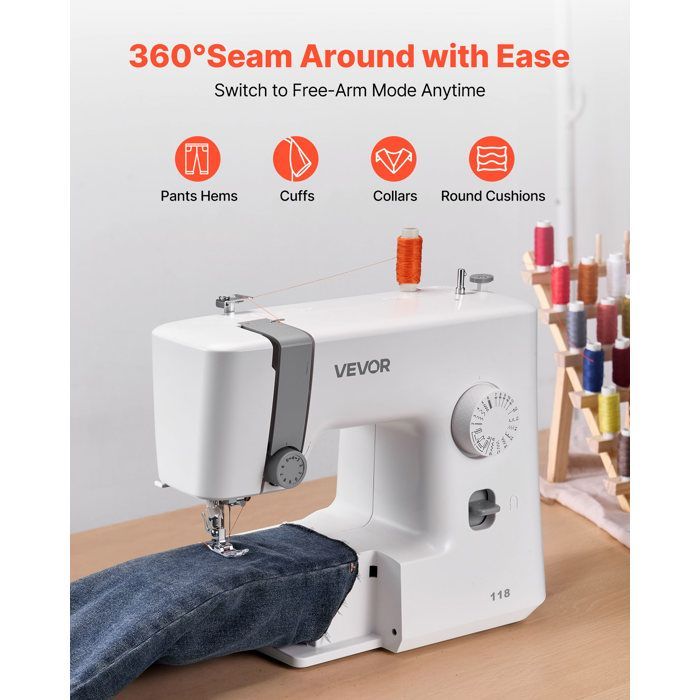 VEVOR Electric Sewing Machine with 18 Stitch Patterns - Simple Dial Control - Portable - Metal Inner Frame - for Home