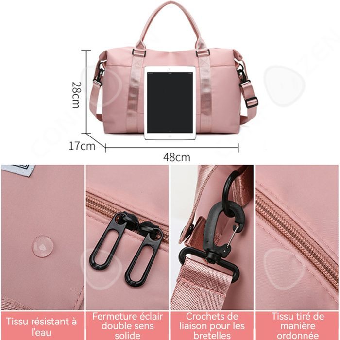 C Sac de sport 48 x17x28cm sac de séparation intégré pour articles secs et humides tissu oxford convient à de nombreuses occasions