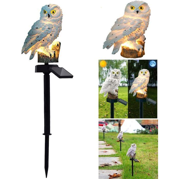 Lampe solaire décorative de jardin, lampe solaire d'extérieur étanche, éclairage de pelouse, motif hibou, 8 x 42 cm (blanc), 1