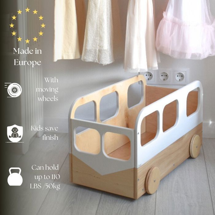 EWART WOODS Spielzeugkiste aus Holz mit Rollen – Aufbewahrung für Kinderspielzeug, Baby-Bücherregal