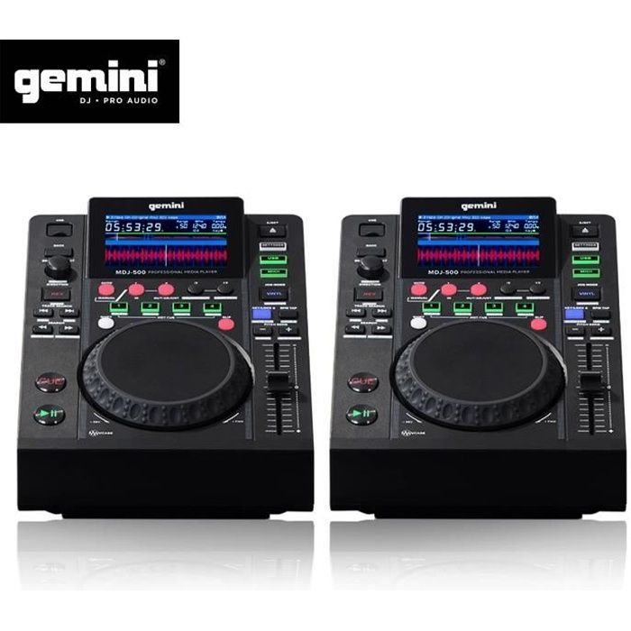 Professionele Gemini MDJ-500 LCD-mediaspeler met dubbele decks, USB-, MP3- en MIDI-modus.