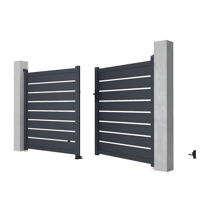 Puerta batiente de aluminio con diseño calado, 305 x 165 cm, color antracita - PRIMO