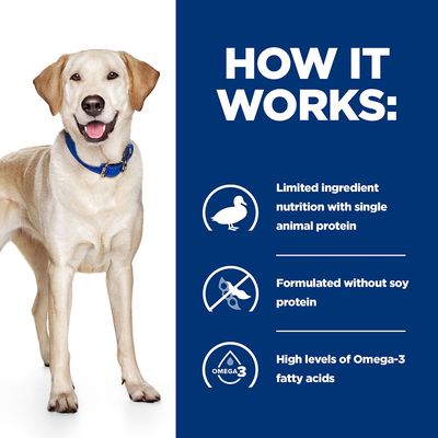 Hill's Prescription Diet Hundefutter für Hunde mit Futtermittelunverträglichkeiten – Ente & Reis