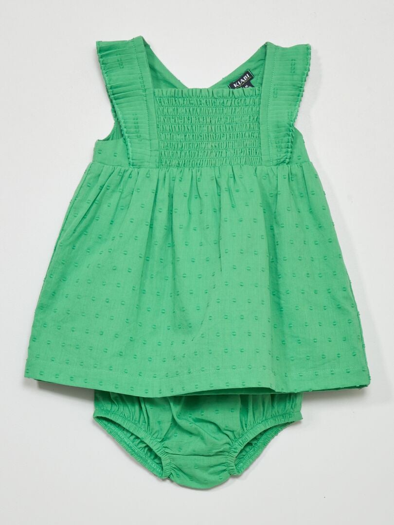 Vestido de voile de algodão + calcinha - 2 peças - VERDE