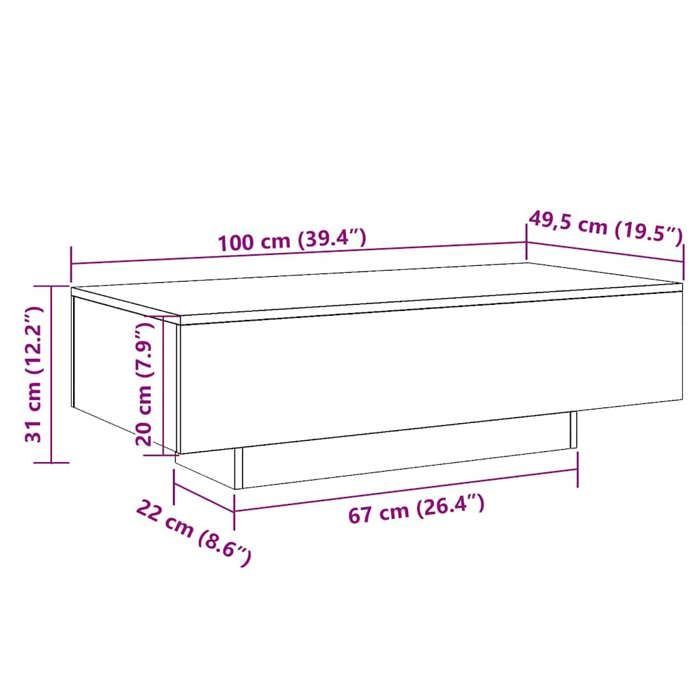 Tavolino da caffè vidaXL Sonoma Oak 100x49,5x31 cm in legno ingegnerizzato, tavolino laterale, tavolino da soggiorno, tavolino d'appoggio 834894