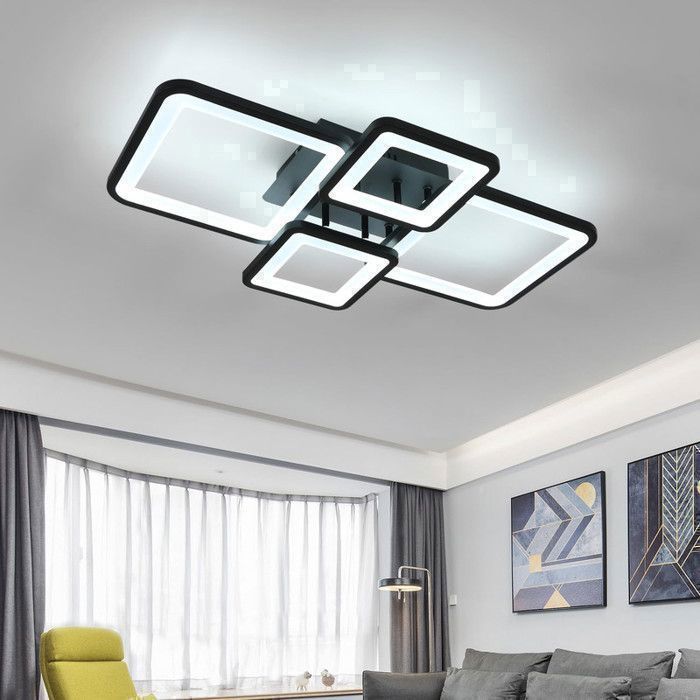 Luminária de teto LED Dorlink com 4 lâmpadas e 54 W, preta – Moderna e com intensidade ajustável, com controle remoto, ideal para quarto, sala de estar e sala de jantar.