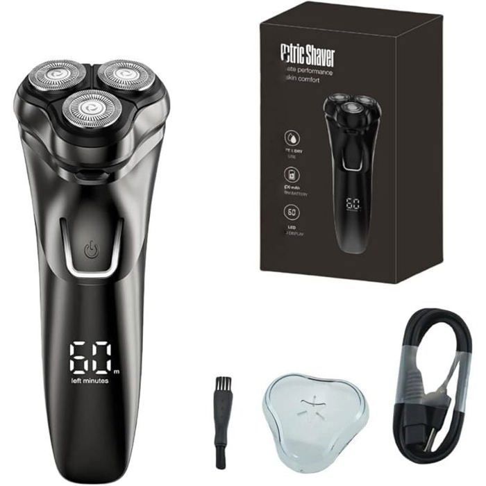Men's electric shaver with LCD screen, IPX7 waterproof rating, 4D floating head, suitable for sensitive skin (black).