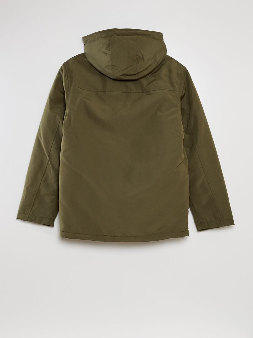 Parka curta impermeável com capuz - Cáqui