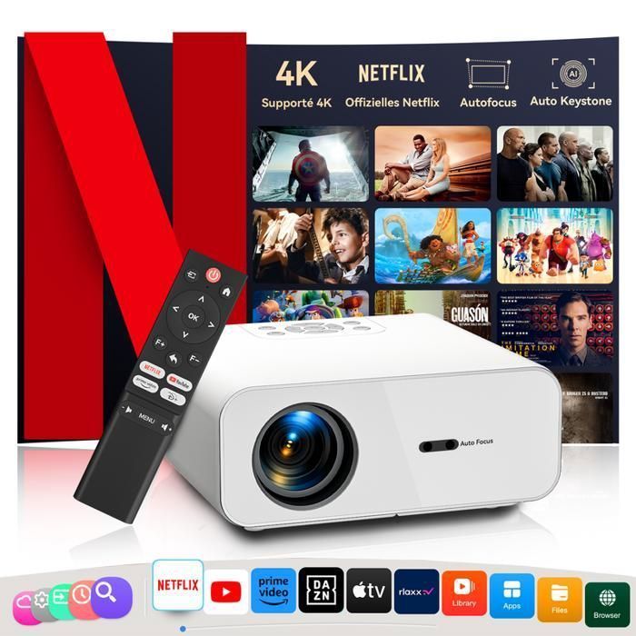 Proyector de vídeo ZOOMCAT - Smart 4K - Full HD nativo 1080p - Certificado por Netflix - WiFi Bluetooth 5.2