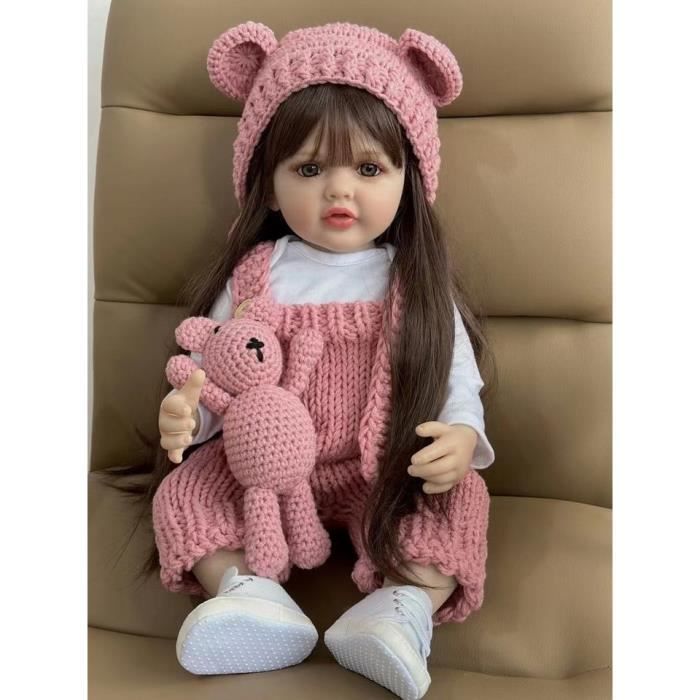 Poupée bébé Reborn - A2 - 55 cm - Silicone - Cheveux longs - Accessoires inclus