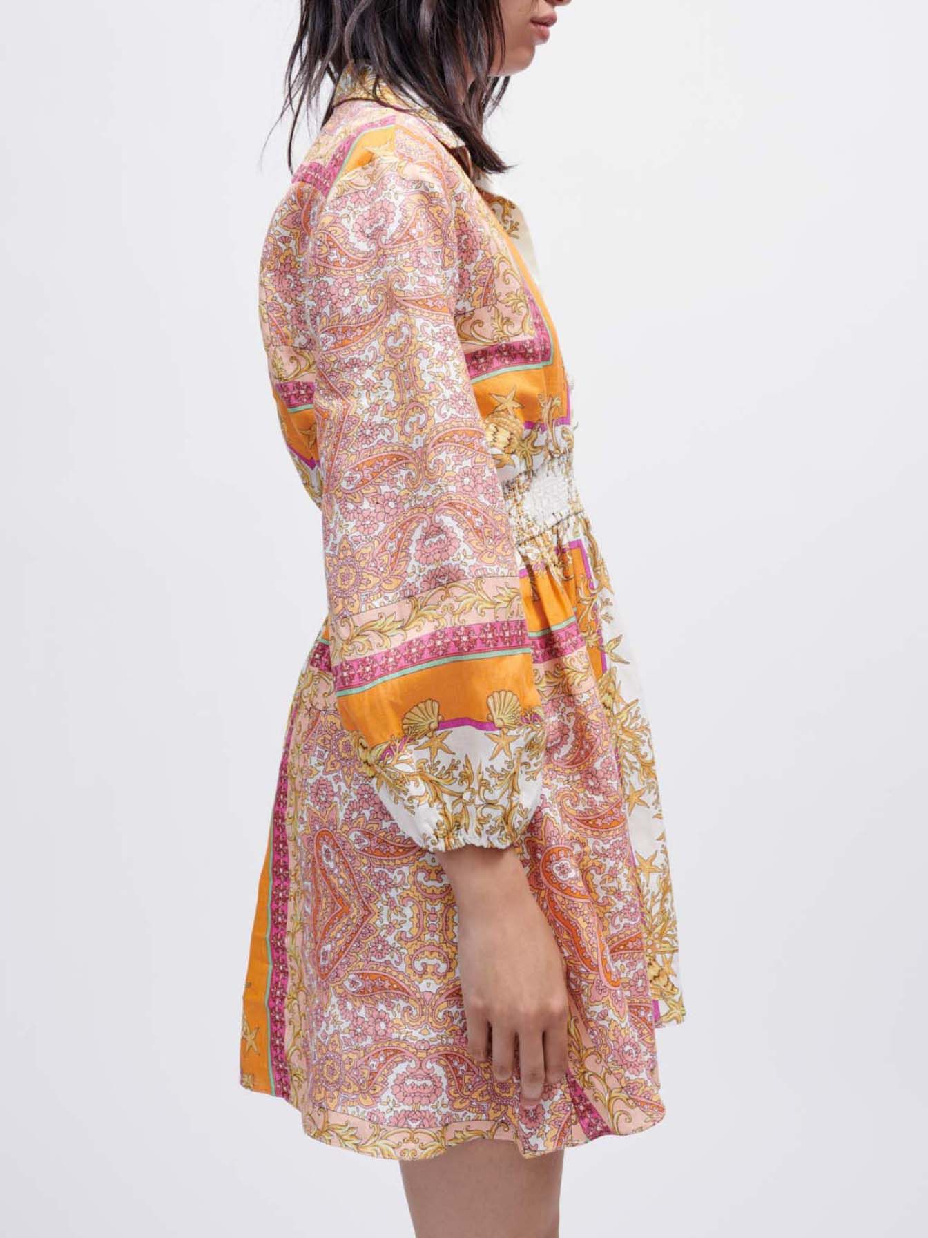 Rochie cămașă din in cu imprimeu - Foulard Coquillage