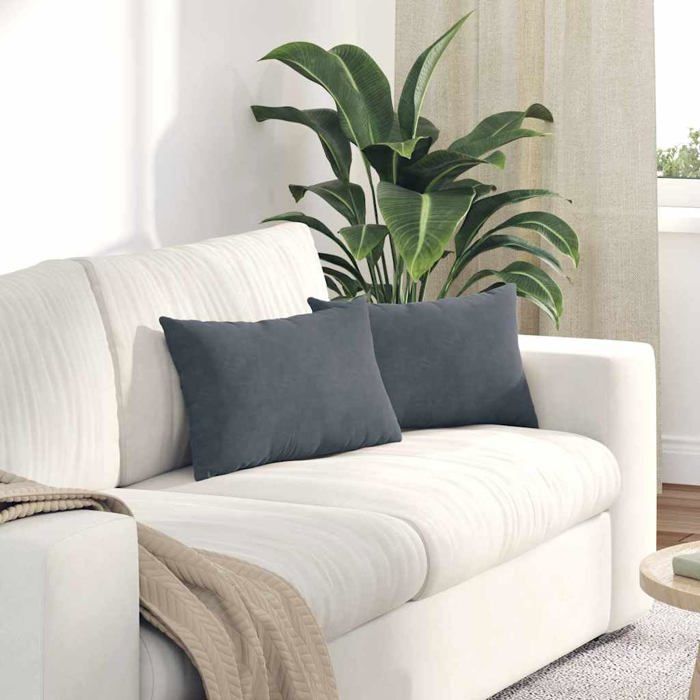 Coussins de canapé en velours - vidaXL - Gris foncé - 50x30 cm - Housses amovibles - Rembourrage polyester