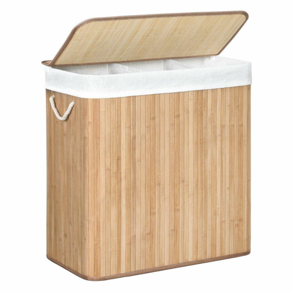Kosz na pranie bambusowy z 3 pojemnymi przegrodami 3 x 50 L