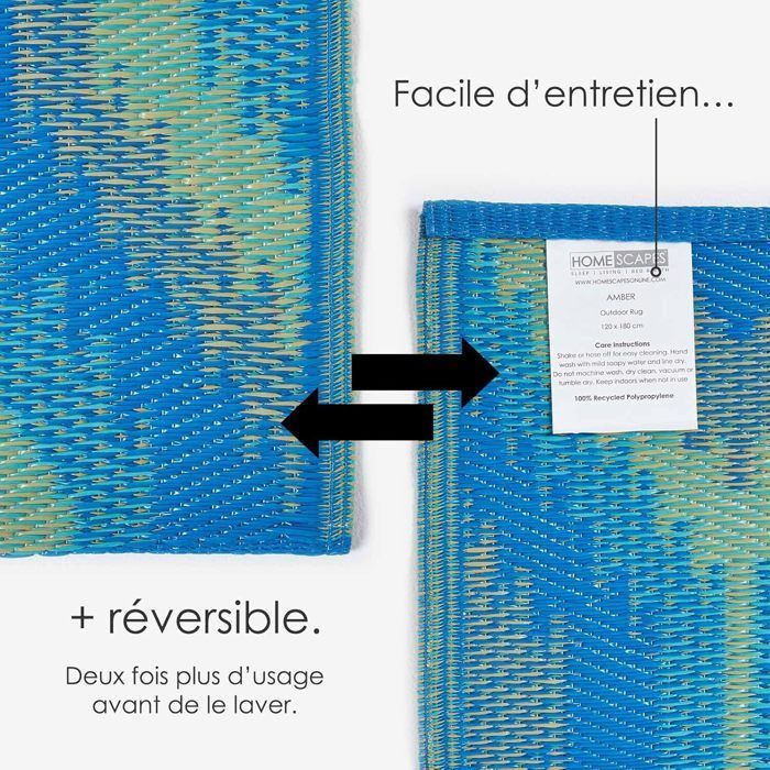 Alfombra de jardín para exteriores, impermeable, reversible y resistente a los rayos UV - Ámbar - 180 x 270 cm - Azul - Materiales reciclados - Homescapes