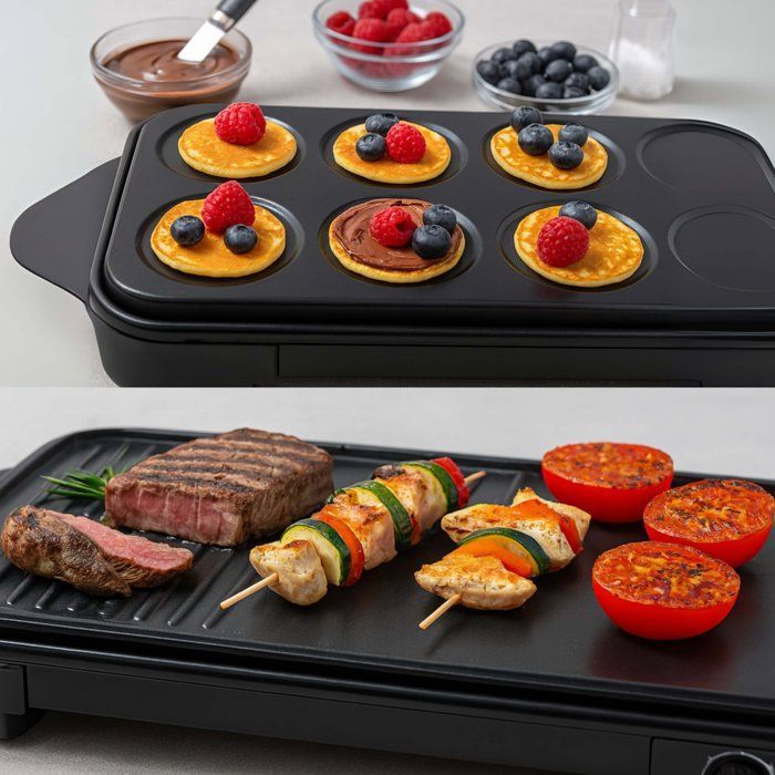 Máquina de Crepes e Chapa 2 em 1 - LIVOO - DOC349N - 1500 W - Faz 8 mini crepes (11,5 cm de diâmetro) - Livre de PFAS - Preta
