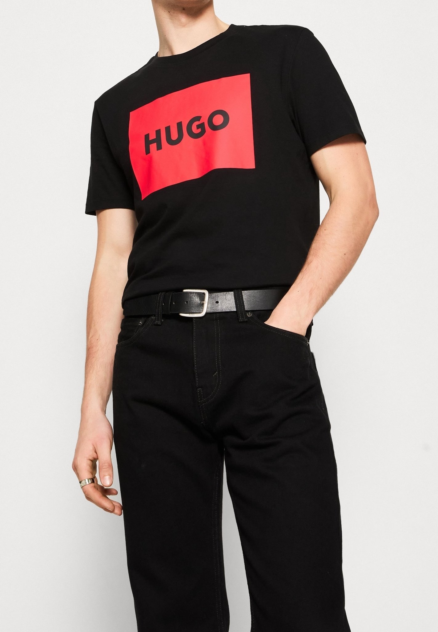 HUGO T-shirt met print - zwart