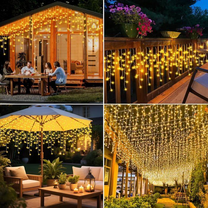 Christmas Outdoor String Lights, 9+2M 162 LEDs, Outdoor Curtain Lights with 8 Modes & Timer, IP65 Waterproof, Christmas Decoration