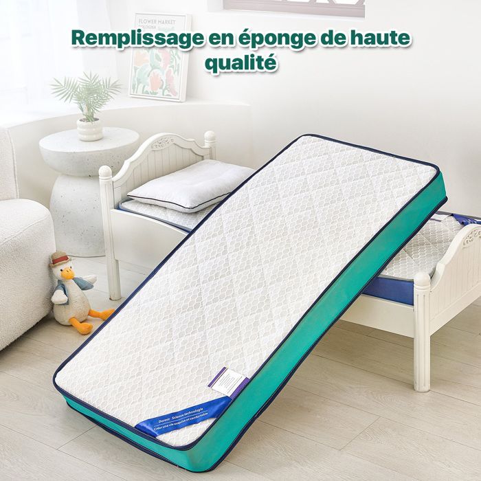Colchón para bebé KITYTETY de 70x140 cm, 11 cm de grosor - Núcleo perforado y antibacteriano - 2 lados ultratranspirables - Verde