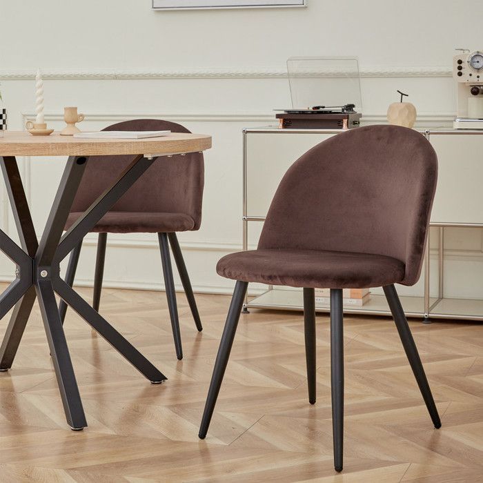 Lot de 4 Chaise de salle à manger en velours Chaise de salon Coussins Doux en Velours Assise(brun)