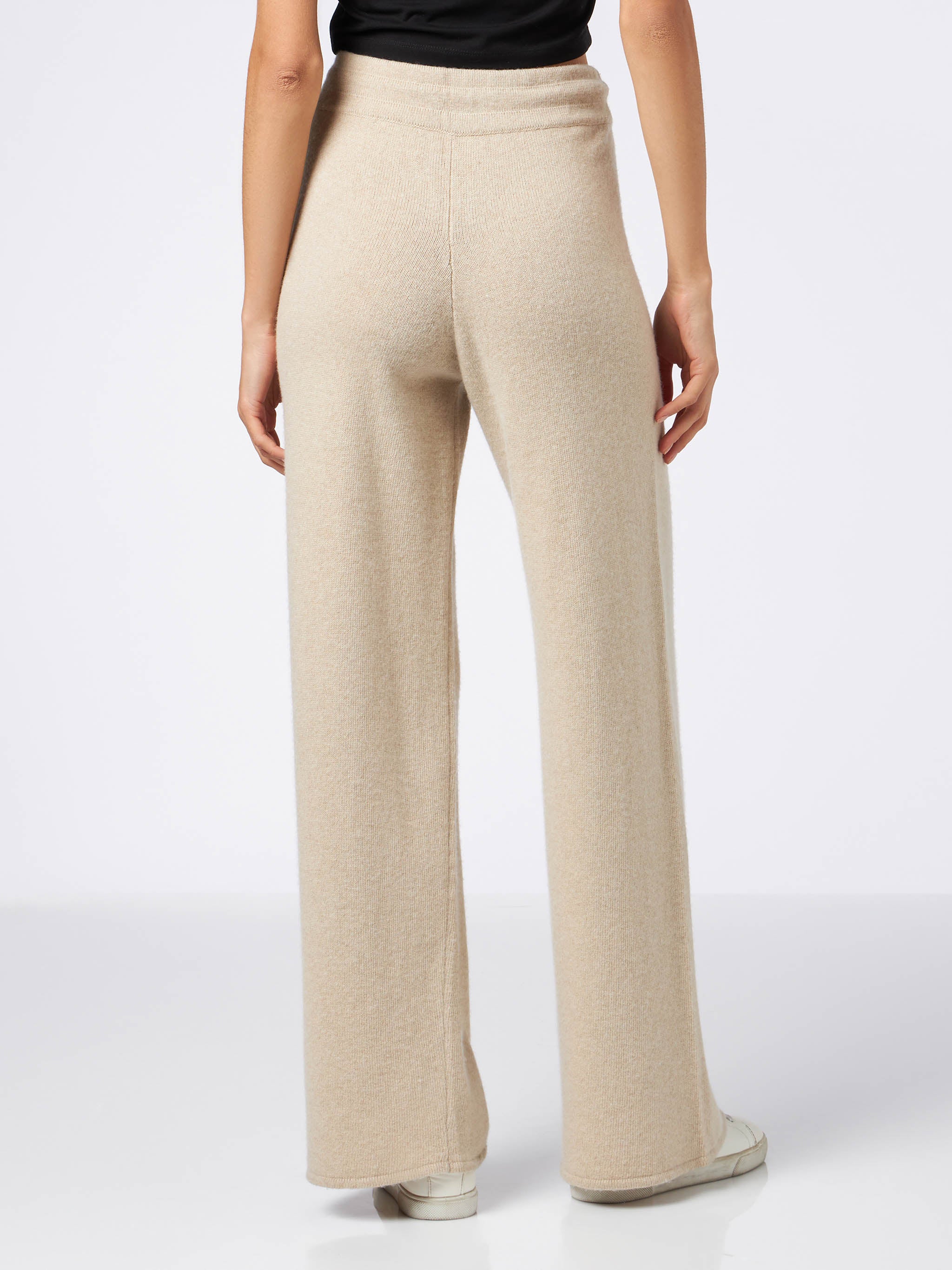 Pantalone a palazzo beige en maglia