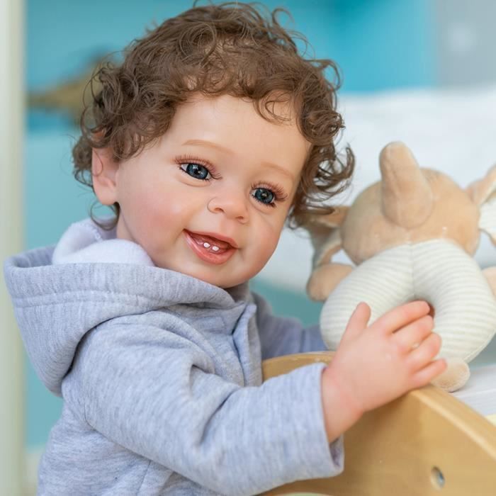 Poupée Reborn - Yannik - Silicone souple - 55CM - Toucher réel - Jouet de bain