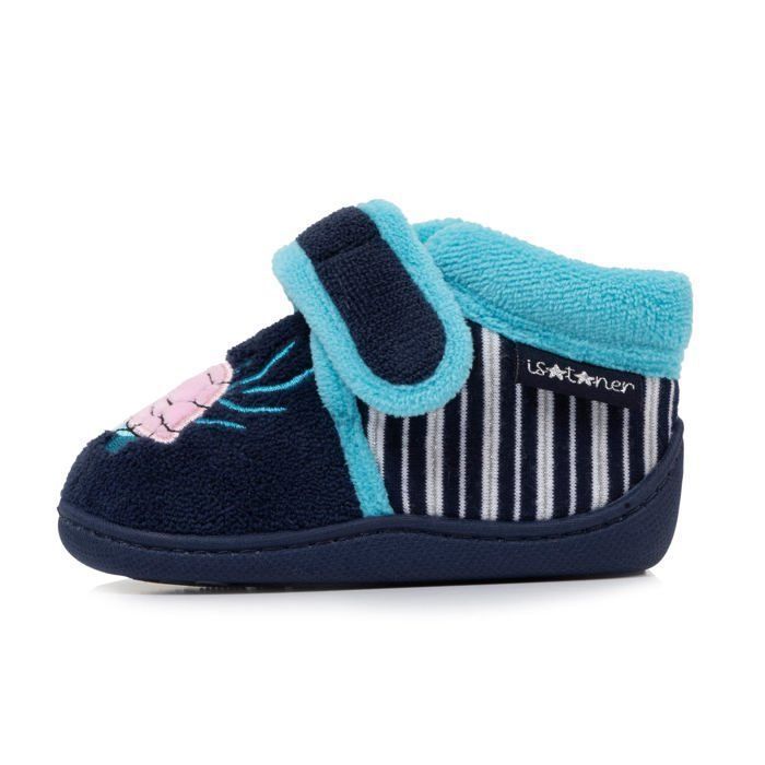 Pantuflas Isotoner para bebé niña con cierre de velcro, buen soporte para el pie, suela antideslizante, azul marino.