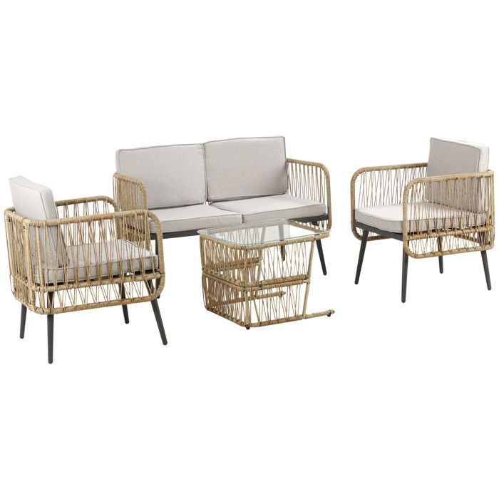 Conjunto de muebles de jardín metálicos Outsunny, 112 x 58,5 x 64 cm, color beige.