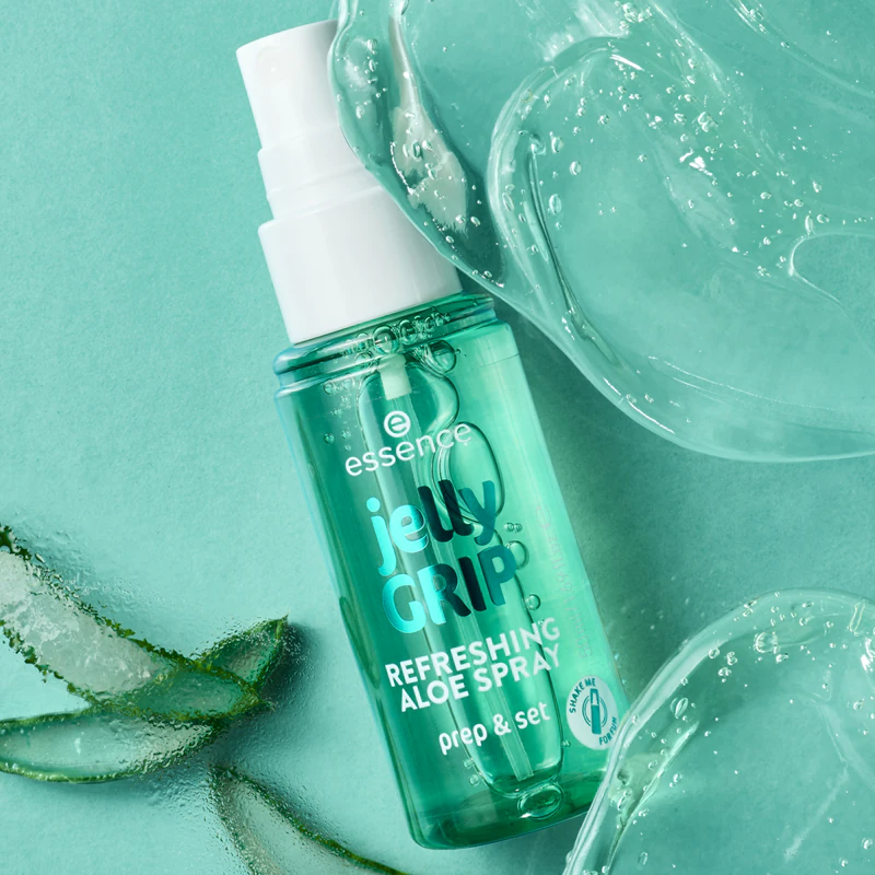 Base líquida GRIP em gel da Essence, com spray fixador e efeito refrescante.
