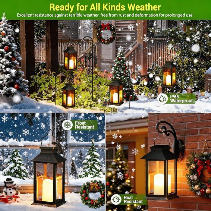 Outdoor solar lanterns, set of 2, hanging and waterproof garden lanterns.