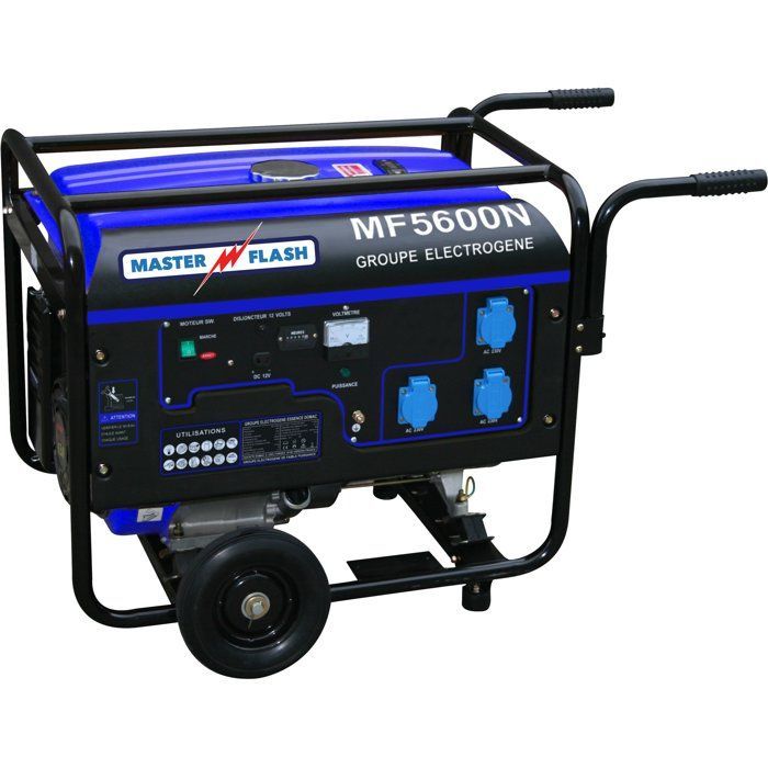 Generador de gasolina - MASTER FLASH - 5500 W - Carro incluido - Monofásico - Sistema AVR - Azul