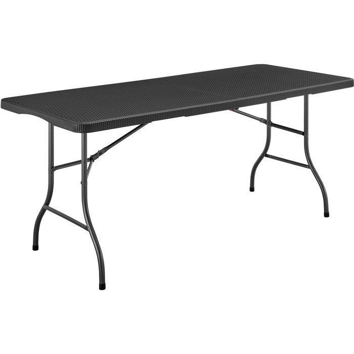 Mesa de recepción plegable - TERRANOVA - Negra - Estructura de acero y tablero de polietileno HDPE - 8 personas - 180 x 74 x 73,5 cm
